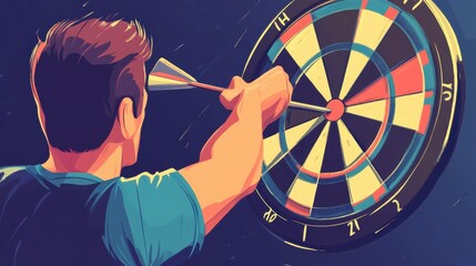 A Focused Throw: A Man Aims for the Bullseye