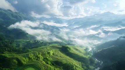 Wall Mural - mountains with a valley and a river in the middle of them