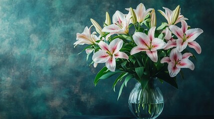 Aufkleber - bouquet of lily flowers in vase on dark background : Generative AI