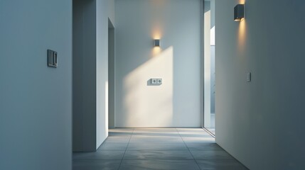 Poster - Modern Interior Design: A Minimalist Hallway bathed in Sunlight