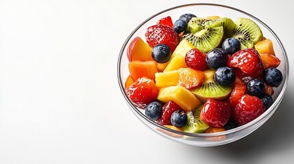 Poster - Tasty fruit salad in bowl isolated on white : Generative AI