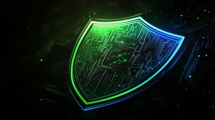 Wall Mural - Digital shield with futuristic circuit design on a dark background representing cyber defense and encryption