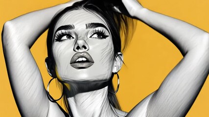 Poster - Bold Woman's Portrait With Dramatic Makeup on Yellow Generative AI