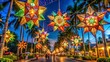 © Achiraya - Vibrant Parol stars adorn festive streets, lanterns aglow, amidst palm trees and jeepneys, capturing the unique fusion of Christmas joy in the tropical Philippine landscape.