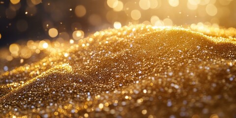 A heap of golden glitter and bokeh lights.