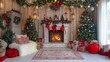 © vetrana - Charming christmas photo spot featuring a cozy fireplace and festive fir decorations