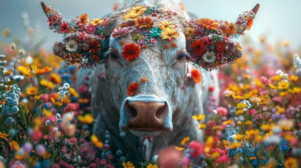 Bull Covered in Flowers