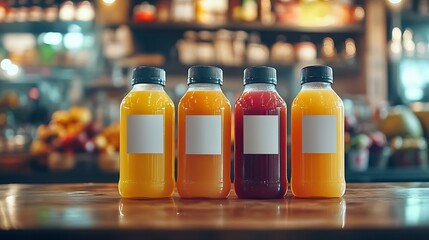 Poster - juice bottles with blank label : Generative AI