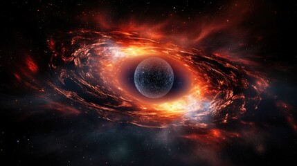 Wall Mural - A swirling nebula of fire and gas illuminates a distant planet in this stunning cosmic landscape.