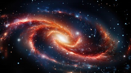 Wall Mural - A swirling galaxy of stars and gas, a cosmic dance of light and color. The vibrant hues of red, orange, and blue create a breathtaking spectacle.