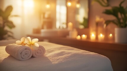 Wellness relax and a massage table on an empty spa background for luxury wellness or treatment Health zen and hospitality with candles for peace or aromatherapy a room of a modern beau : Generative AI