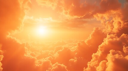 Aufkleber - Orange sky with sun and clouds during hot summer weather : Generative AI