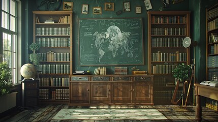 Wall Mural - Vintage Library Interior with Bookshelves