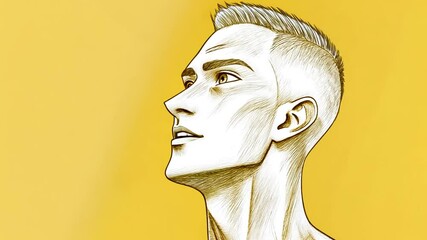 Poster - Young Man Portrait With Short Hair on Yellow Background Generative AI