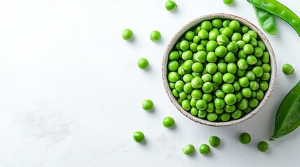 Poster - Top view fresh green peas with protein power from green peas plant base protein concept isolated on white background : Generative AI