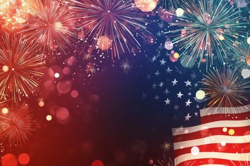 Wall Mural - Celebrate independence day with a festive background featuring american flag and fireworks display