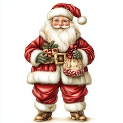 Wall Mural - Santa Claus joyfully holding gifts and a sack during the festive holiday season