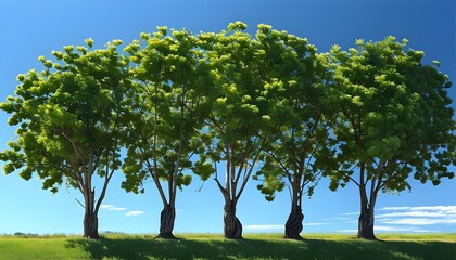 Wall Mural - Tranquil row of linden trees beneath a clear blue sky, showcasing the serene beauty of natural landscapes