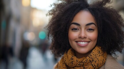 Portrait of young plus size woman smiling while standing outdoors at the street Urban concept : Generative AI