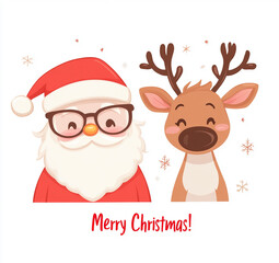 Canvas Print - A cute cartoon Santa Claus and reindeer, both wearing glasses with 