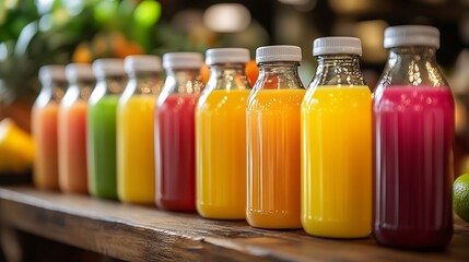 Poster - juice bottles with blank label : Generative AI