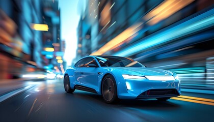 dynamic blue motion blur of cars on a street creating an abstract urban landscape