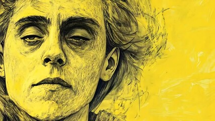 Poster - Reflective Portrait of a Young Person in Vibrant Yellow Hues Generative AI