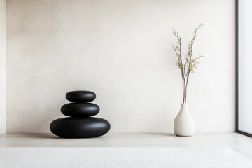 Wall Mural - Zen interior design composition Japanese minimalist decor, natural lighting and ample copyspace. Relaxing room interiors composition