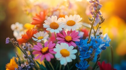 Aufkleber - Beautiful bouquet of wild flowers Macro photography : Generative AI
