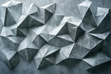 Poster - Abstract Geometric Pattern of Grey Polygons on a Concrete Wall