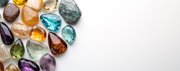 Sticker - Colorful Gemstones on White Background.