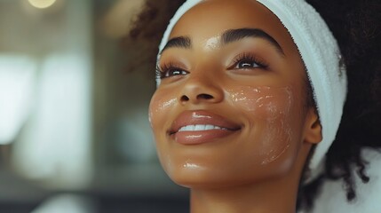 young african american woman smiling confident having facial treatment at beauty center : generative