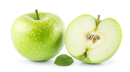 Poster - Green apple half with seeds isolated on white background Half of green apple fruit with clipping path Full Depth of Field : Generative AI
