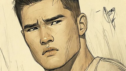 Poster - Young Man's Portrait in Expressive Sketch Style Generative AI