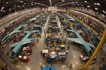 Poster - Aircraft assembly area with multiple planes inside