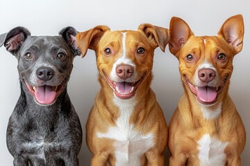 playful collection of happy dog portraits with varying breeds expressions and poses clean white background highlights each canines unique personality and charm