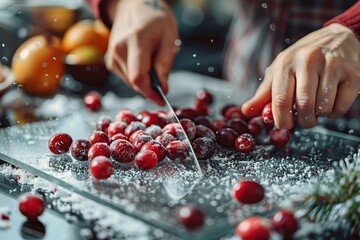 Wall Mural - Cranberry Preparation for Christmas