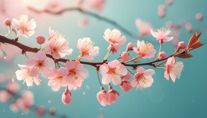 serene cherry blossom branch in soft focus, bathed in gentle light, creating a tranquil and peaceful spring atmosphere