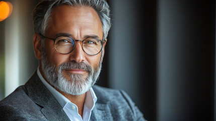 Wall Mural - A middle-aged man with gray hair and a beard smiles warmly into the camera.