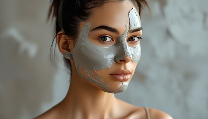 Wall Mural - Artistic exploration of skincare therapy with clay mud face masking, blending abstract beauty and fashion in a unique generative AI style