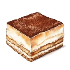 Canvas Print - Watercolor Illustration of a Delicious Tiramisu Dessert.