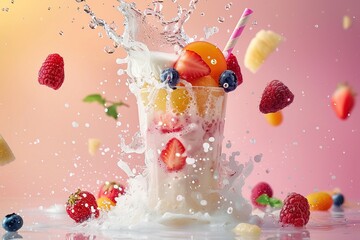 Sticker - Refreshing Fruit Smoothie with Milk Splash