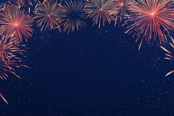 Wall Mural - Panoramic new year s fireworks display on dark blue background with text space for advertising