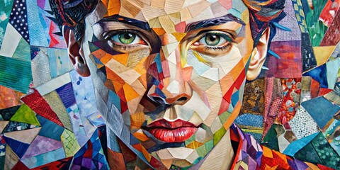 Poster - The Intriguing Gaze A Collage of Faces, Fragmented and Intricate, Abstract Portrait ,collage ,portrait ,art