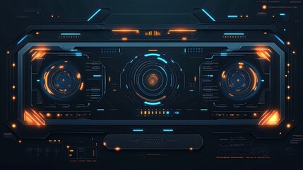 Wall Mural - Futuristic digital interface with glowing blue and orange lights.