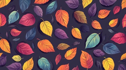 Wall Mural - Elegant autumn-themed pattern with a vibrant array of leaves, set against a dark gray backdrop, providing a stylish and cute design for fashion templates.