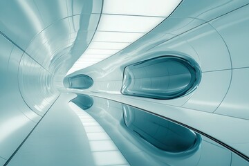 Wall Mural - Futuristic Tunnel with Reflective Surfaces and Geometric Shapes