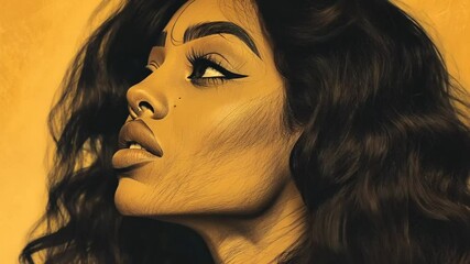 Poster - Elegant Profile of a Woman in Warm Tones With Artistic Detailing Generative AI