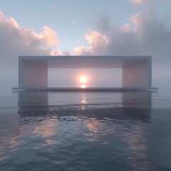 Wall Mural - Minimalist Architecture with Sunset Reflection