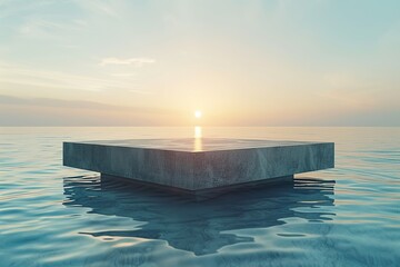 Sticker - Minimalist Concrete Platform on Calm Ocean at Sunset